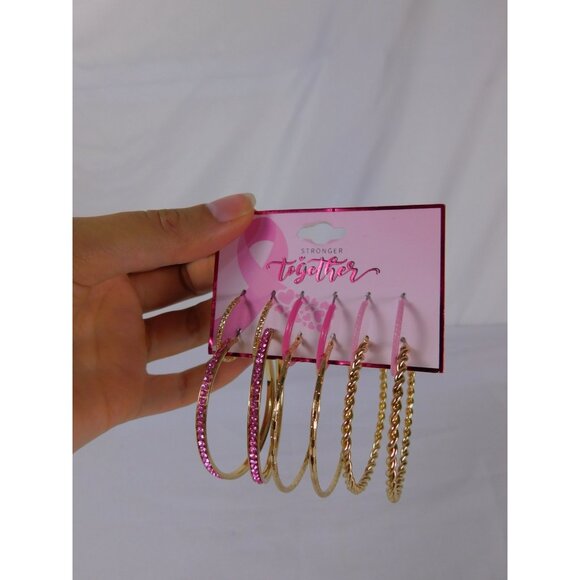 SALE Stronger Together Hoop Earrings Set Large Crystal Twisted Gold Women Jewelr - Picture 1 of 6
